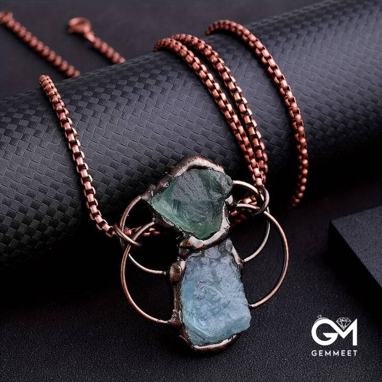 Green Fluorite Aquamarine Combination Pendant Necklace