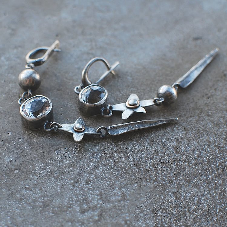 Geometric Silver Plated Long Rhinestone Star Drop Earrings