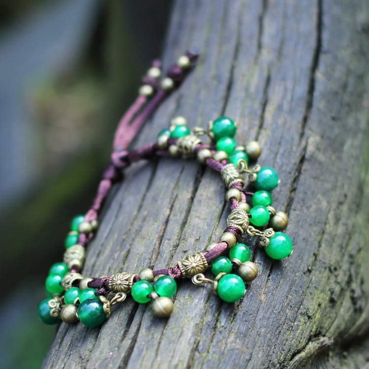 Red Agate Green Jade Woven Bead Anklet Bracelet