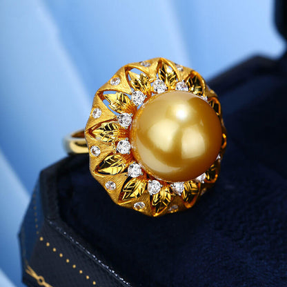 Gubu Qratti Style Imitation South Sea Pearl Textile Carved Gold Open Ring Gold Bead Pendant