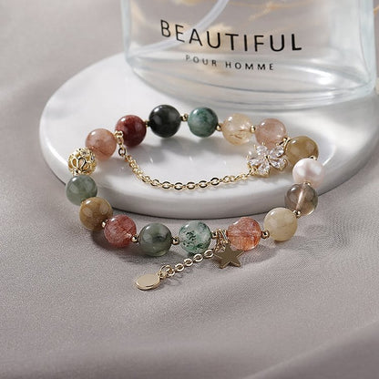 Gold Rutilated Quartz Tourmaline Star Moon Beaded Bracelet