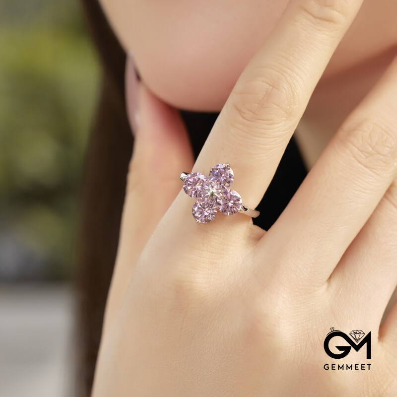 S925 Pink Zircon Four-leaf Clover Octet Star Ring