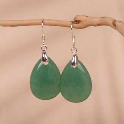 Green Dongling Water Drop Shape Blue Pendant Earrings