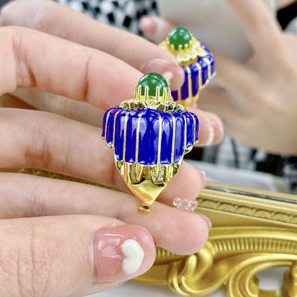 Architectural Aesthetic Jewelry Crown Shape Design Imitation Natural Emerald Ring