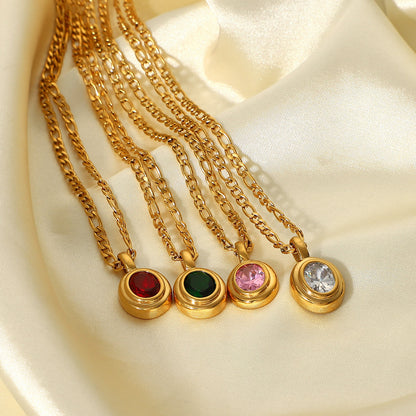 Color Oval Stone Halo Pendant Chain Necklace