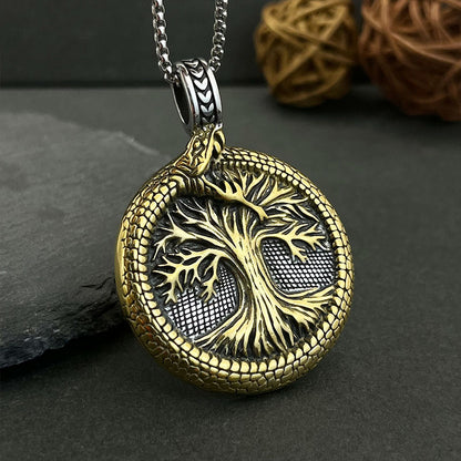 Golden Tail Snake Tree of Life Men's Pendant Necklace