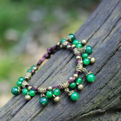 Red Agate Green Jade Woven Bead Anklet Bracelet