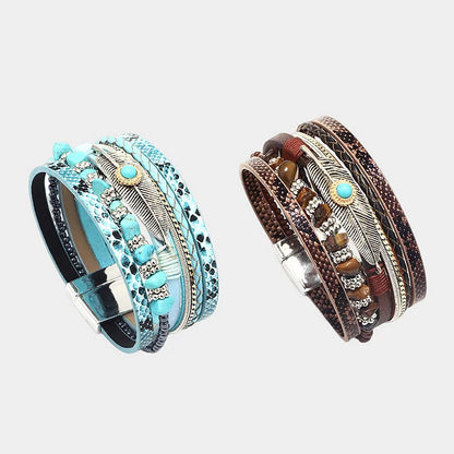 Brown Vintage Turquoise Multi-layer Leather Bracelet