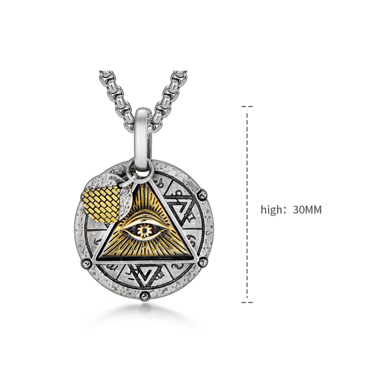 Sterling Silver Vintage Design Round Triangle Horus Eye Of God Pendants Necklace