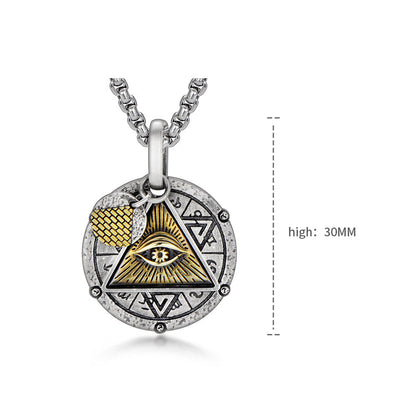 Sterling Silver Vintage Design Round Triangle Horus Eye Of God Pendants Necklace