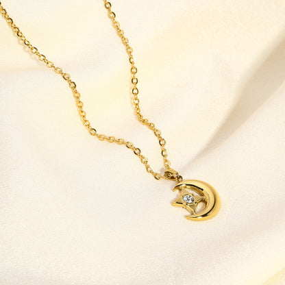 Moon & Star Shape Hollow Pendant Necklace