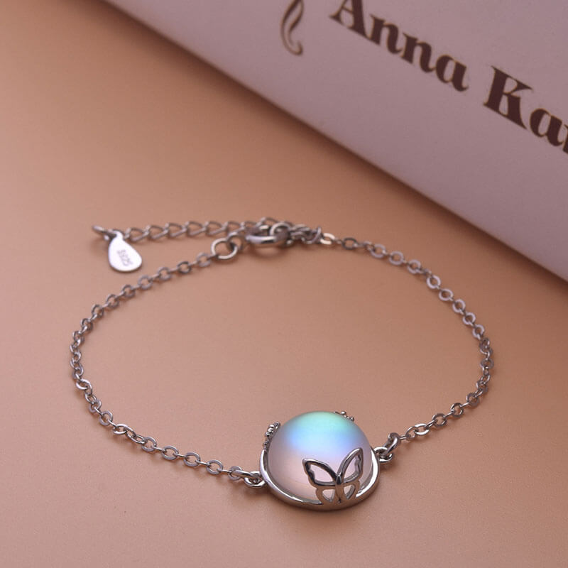 Bud Shape Hollow Butterfly Moonstone Bracelet