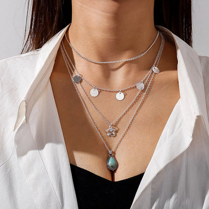 Turquoise Eye Of Horus Pendant Four Layer Necklace