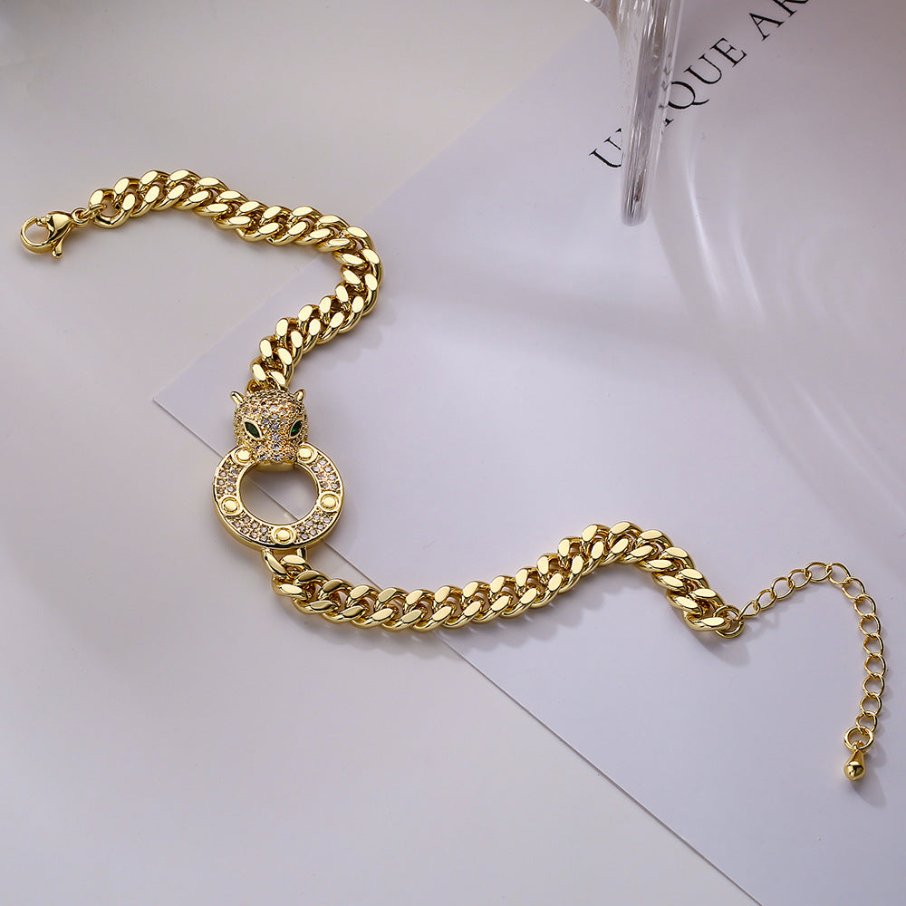 Golden Leopard Cuban Chain Bracelet