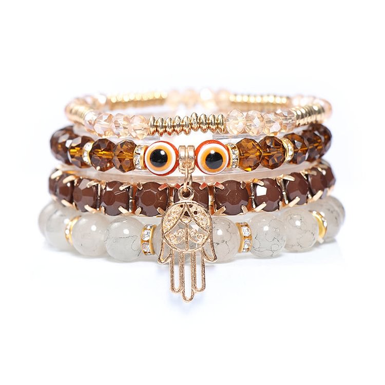 Evil Eye Hamsa Four Layer Beaded Bracelet Set