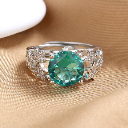 Retro Style Maldives Blue Green Open Ring Fashion Hollow Star Ring