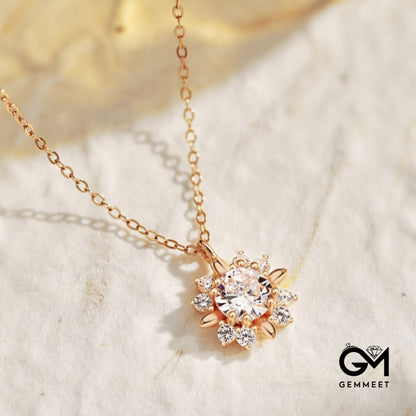 S925 Sterling Silver Sunflower Round Zircon Necklace