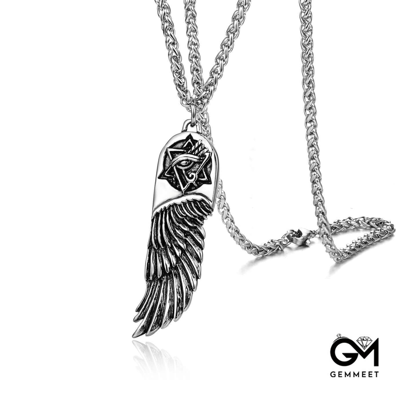 Titanium Steel Wings Ruth Eye Pendant Necklace