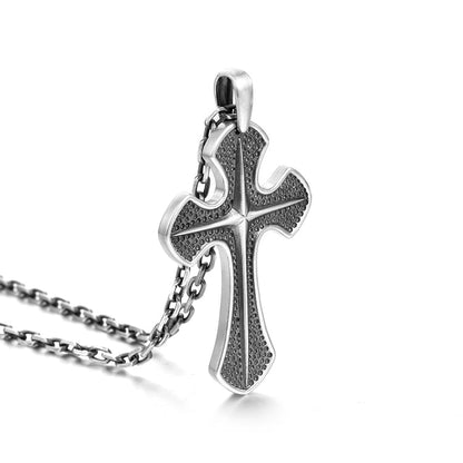 Sterling Silver Retro Punk Cross Pendants Necklace