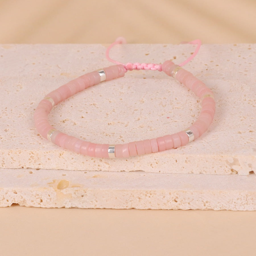 Powder Crystal Bead Woven Bracelet