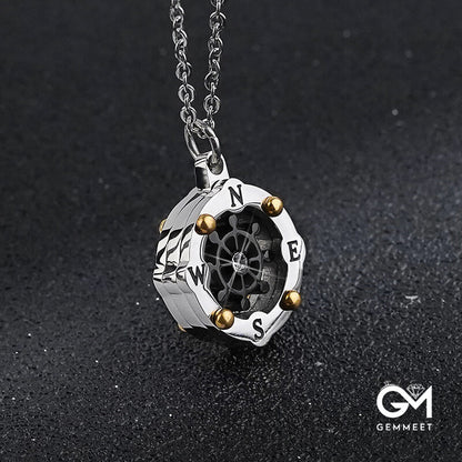 Titanium Steel Pendant Silver Astrolabe Rudder Necklace