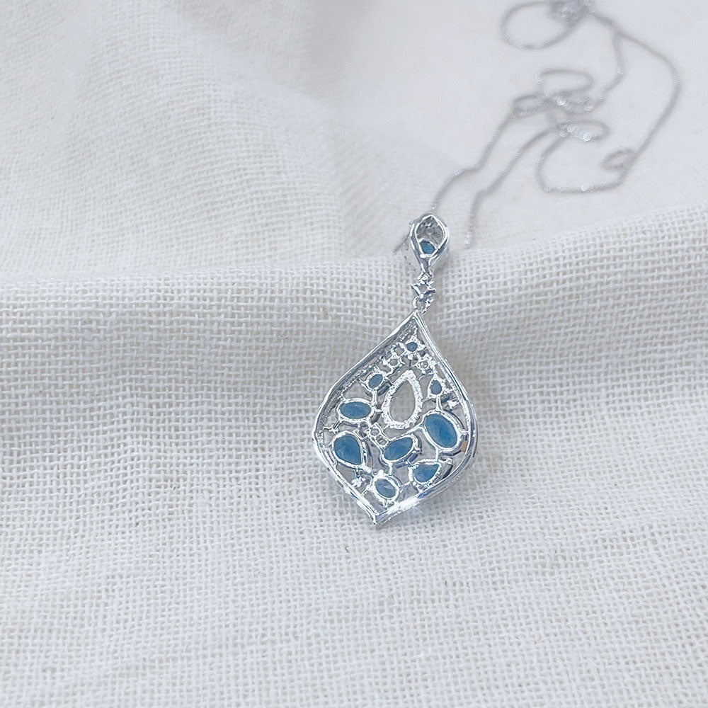 Pear Shaped Water Drop Shaped Blue Zircon Pendant Necklace