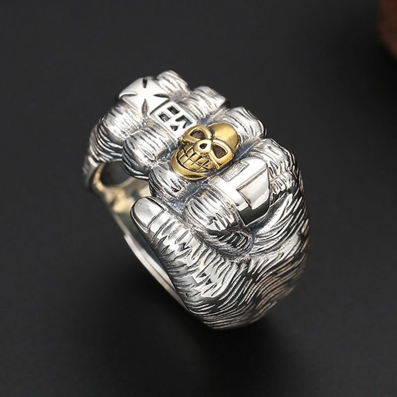 Retro Faust Hippop Gold Skull Ring