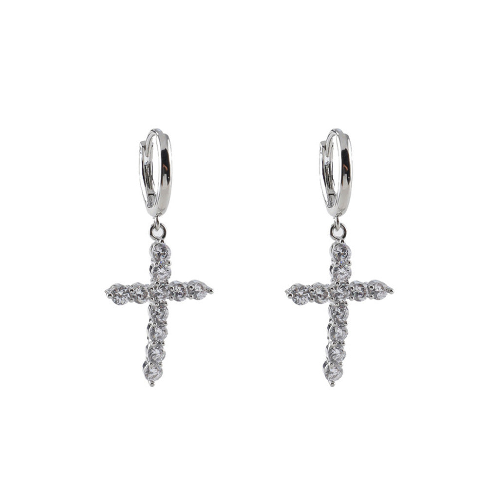 Zircon Cross Drop Earrings