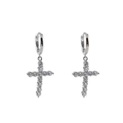 Zircon Cross Drop Earrings