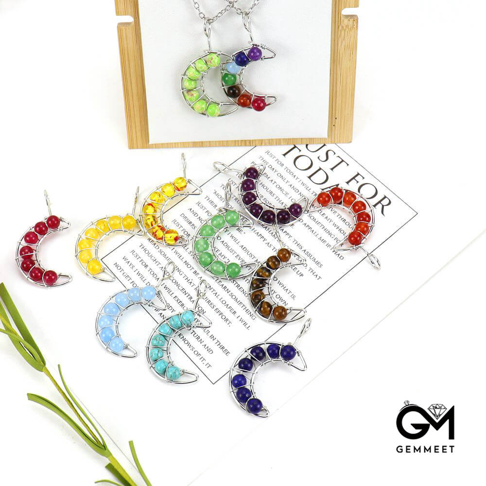 Crystal Multicolor Bead Moon Necklace