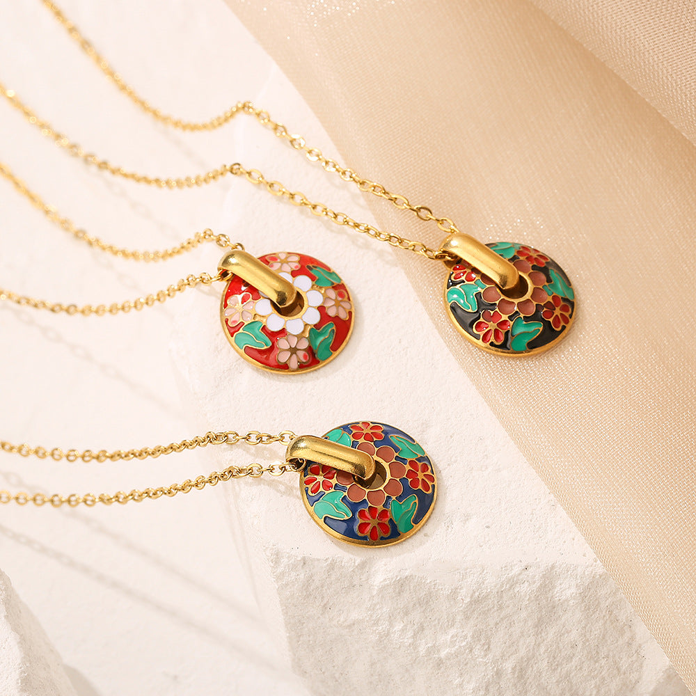 Color Painting Disc Pendant Necklace