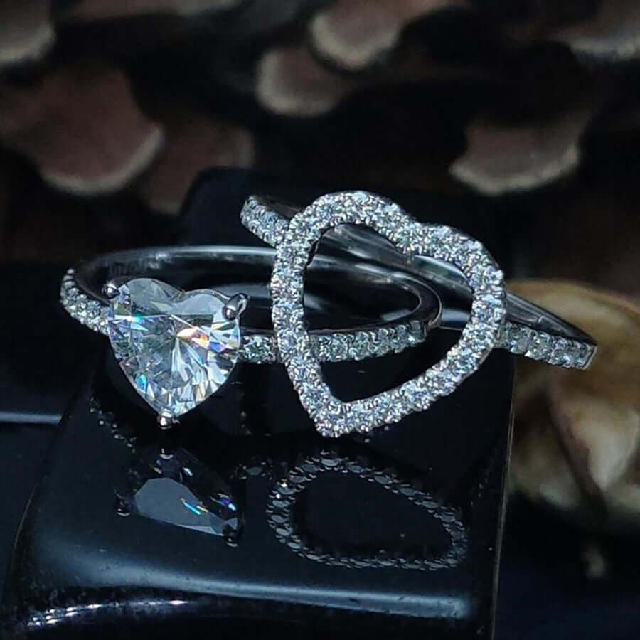 Unique 2 Pcs Heart Shape Zircon Ring