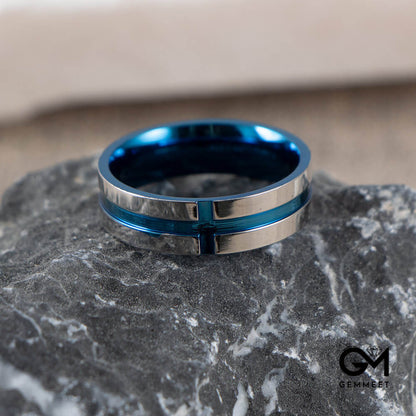 Stainless Steel Corkscrew Cross Blue Ring