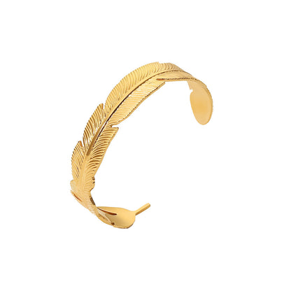 Vacuum Plated Wide Face Palm Leaf Open Bracelet