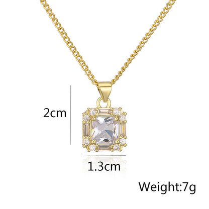 Cushion Full Stones Pendant Chain Necklace