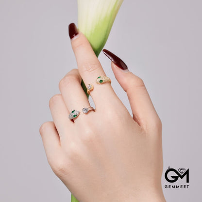 S925 Silver Snake Head Green Zircon Eye Ring