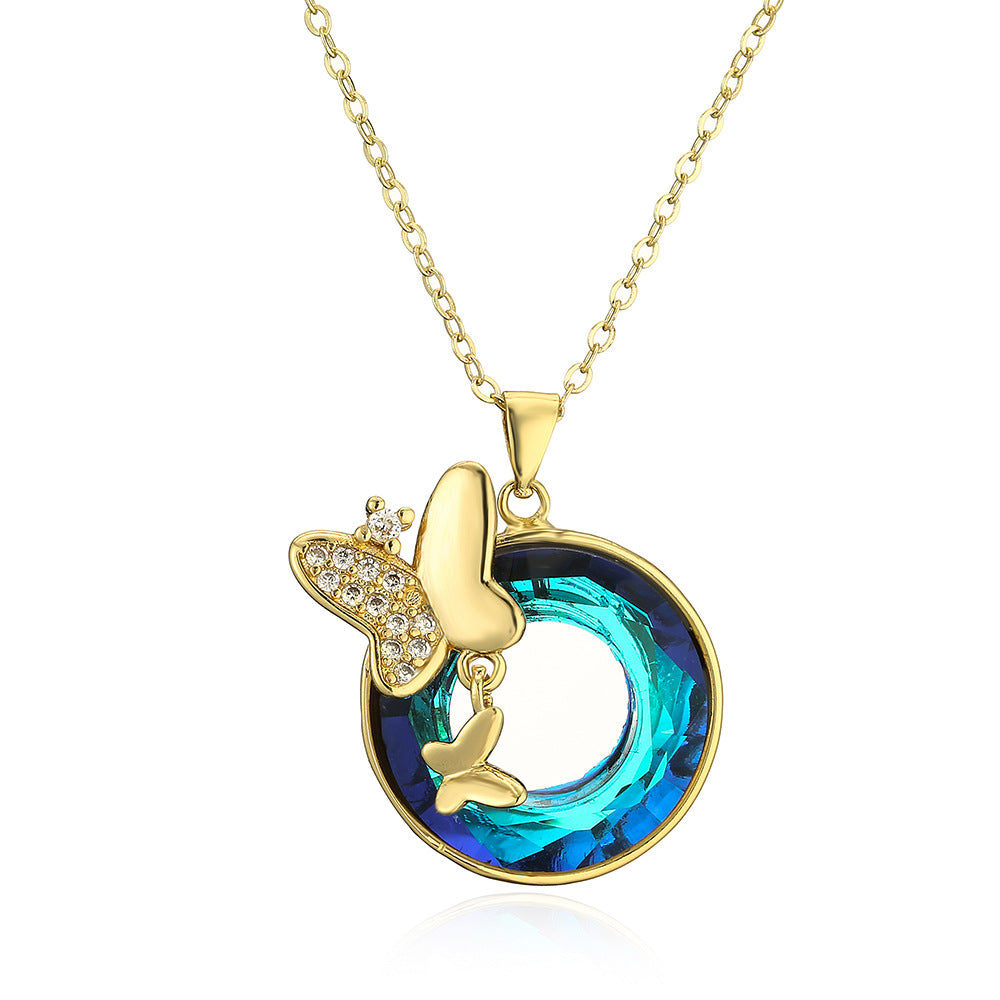 Cute Hollow Hoop Butterfly Totem Pendant Necklace