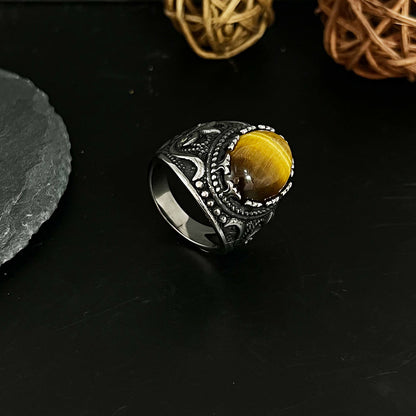 Vintage Large Tiger Eye Stone Mens Ring