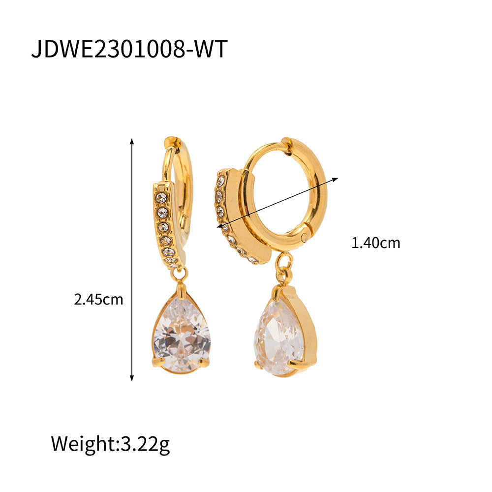 Titanium Steel Zircon Water Drop Pendant Earrings