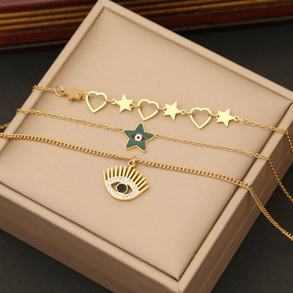 Star Evil Eye Hollow Heart Bracelet Necklace & Earrings