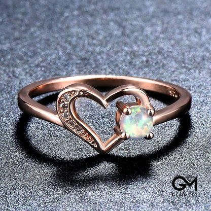 "Deep in Heart" - Simple Circular Opal Hollow Heart Ring