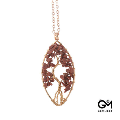 Gravel Crystal Geometric Tree of Life Pendant Necklace