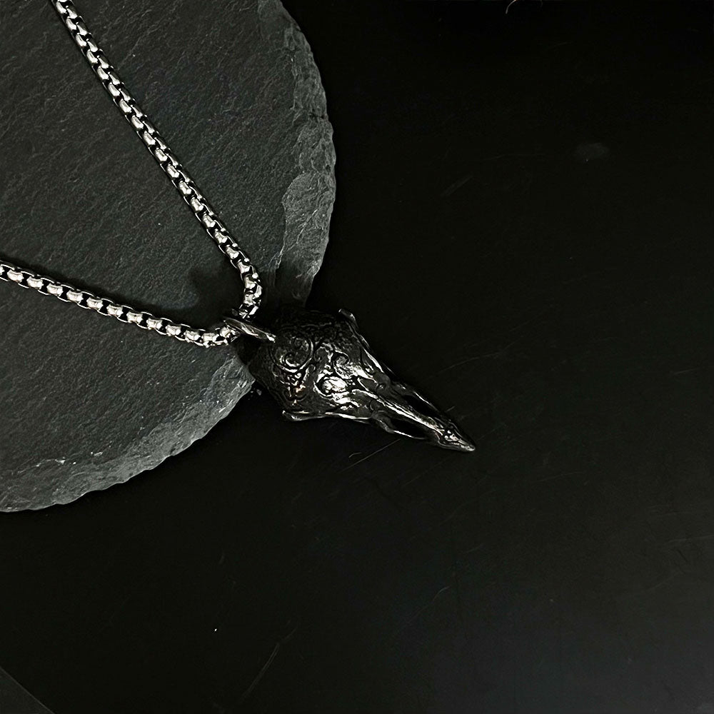 Vintage Viking Raven Crow Skull Necklace