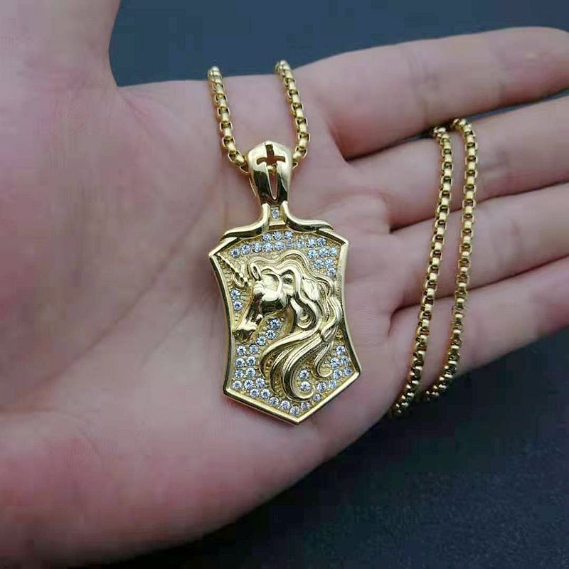 Hip Hop Gold Plated Zirconia Unicorn Pendant