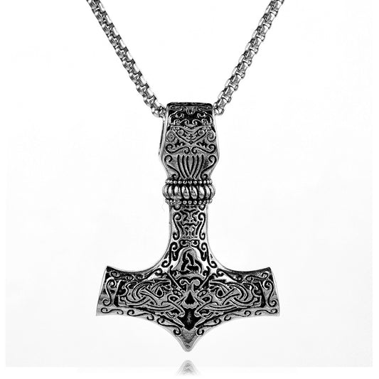 Vintage Viking Thor's Hammer Stainless Steel Pendant Necklace