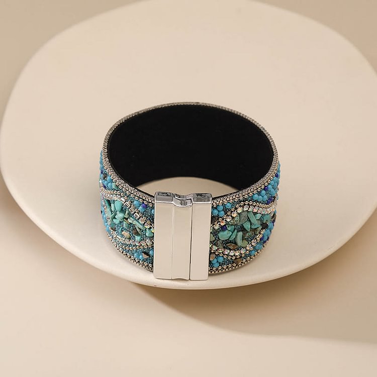 Bohemia Handmade Stone Beads Wide Magnetic Buckle Bracelet