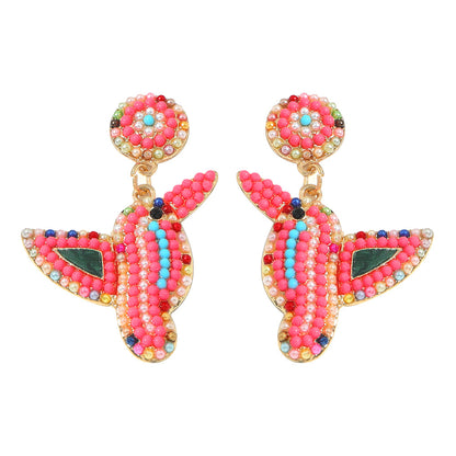 Halloween Colorful Rice Beads and Zircon Design Bird Earrings