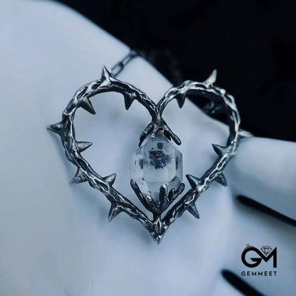 "Witch's Heart"-Clear Crystal Thorn Heart Necklace