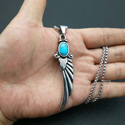 Punk Vintage Jewelry Polished Turquoise Feather Wings Pendant