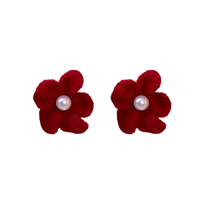 Autumn and Winter Flocking Flower Earrings